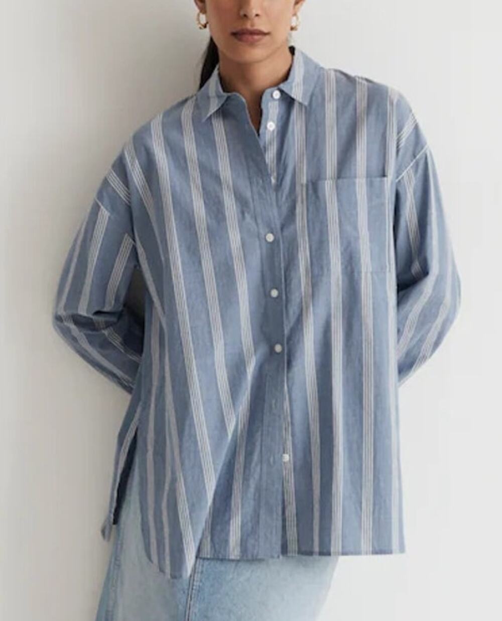Madewell The Signature Poplin Striped Oversized Shirt Dark Mediterranean XXL